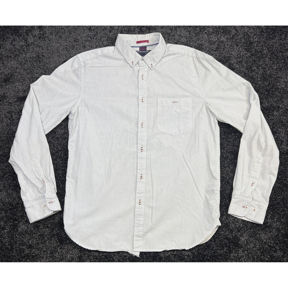Denim & Flower Mens White‎ Polka Dot Long Sleeve Button Down Shirt